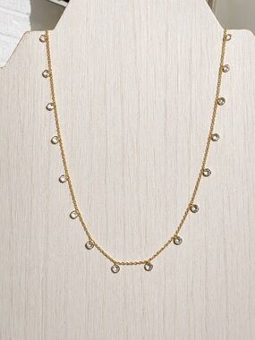 Gold-Tone Station Necklace/Choker- Delicate Labradorite Drops, 14-16 inch